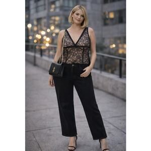 🖤 BCBGMAXAZRIA Black Lace Tank Top | Sheer Lace Camisole | Size Large